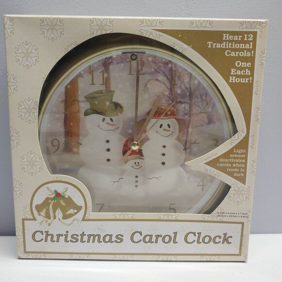 Feldstein Snowman Family Clock 12 Traditional Christmas Carol Song Light Sensor - Picture 1 of 6